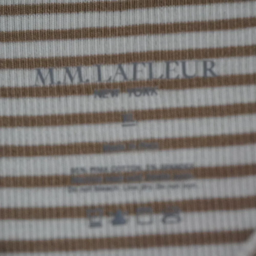 M.M. LaFleur Mori Hinley Thin Striped Ribbed Pima Cotton Khaki / Ivory Tee - Picture 3 of 7